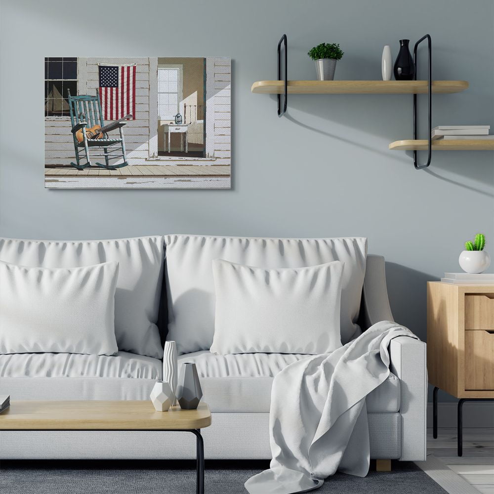 Stupell Industries Americana Porch Rocker with Guitar Painting Designed by Zhen-Huan Lu