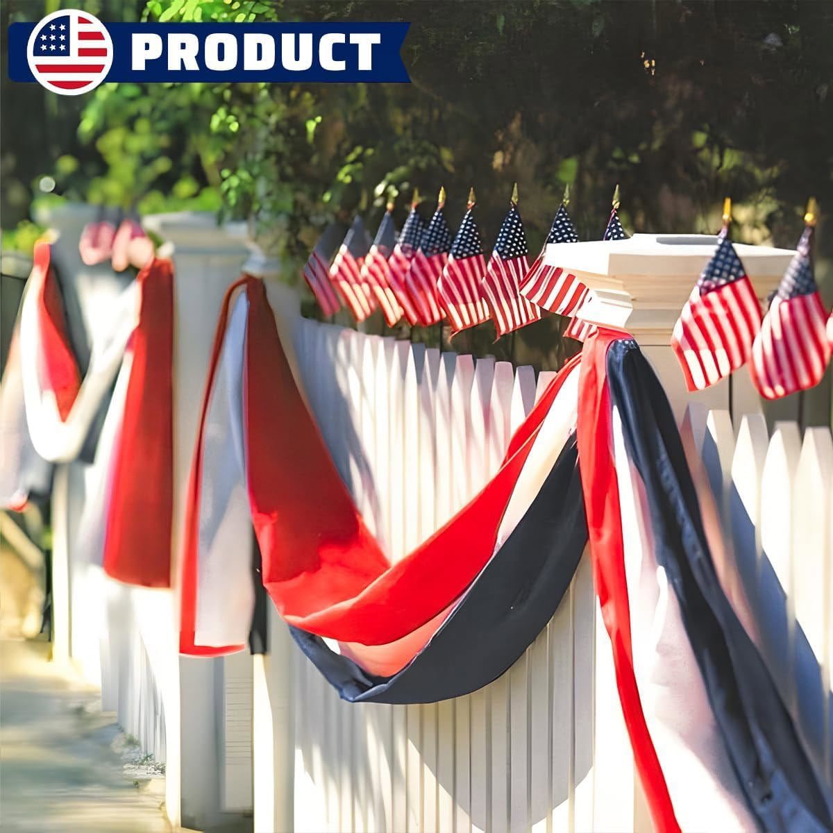Tivamiko 1pcs 2x20ft Patriotic Bunting Flags: Red,White&Blue Outdoor Decor Banner for 4th of July, Garden, Porch