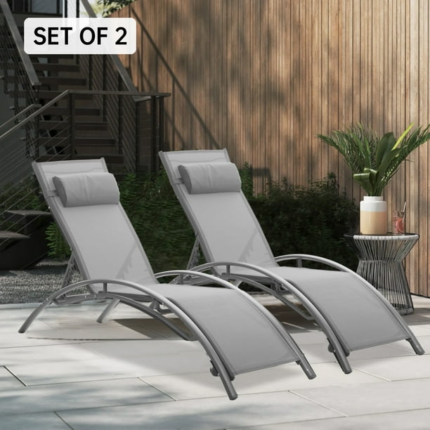 Ainfox Set of 2 Patio Lounge Chairs Adjustable Chaise Lounges Recliner