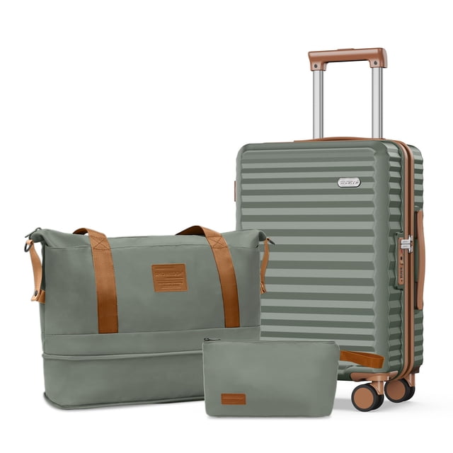 Set de equipaje SHOWKOO Carry On Carry On, ligero, 3 piezas, verde