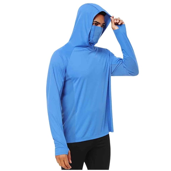 HBGVBA Men's Sun Protection Hoodies,Summer Long Sleeve Shirt,Solid Color Loose Sun Shirts with Face Cover Thumb Holes Mesh Splice Hooded Cycling Tops