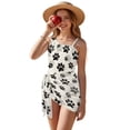 thumbnail image 2 of SEANATIVE Girls One-Piece Swimsuits with Mesh Cover-up Skirt One-Piece Bathing Suits Back Cutout Stylish Stretch Swimwear for Kids Teenagers, Size 13-14, Paw Pattern Cream White Black, 2 of 7