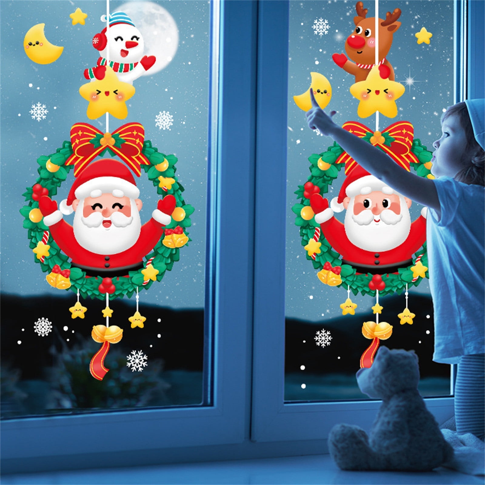 Christmas Window Clings Santa Claus Wreath Decals Window Stickers For ...