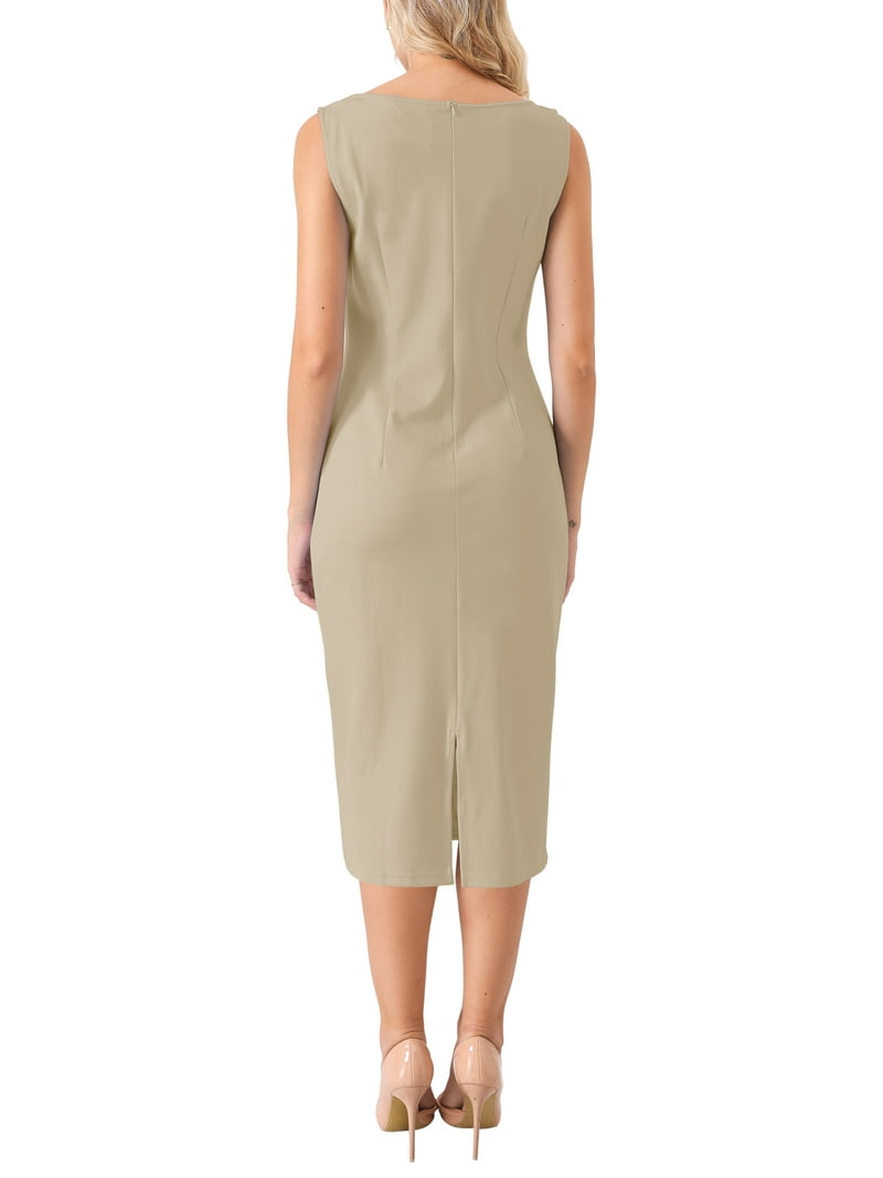 beige day dress Beige Floral Print V Neck Sleeveless Midi Dress