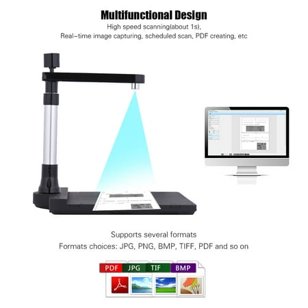Adjustable HD High Speed USB Book Image Document Camera Scanner Dual Lens (10 Mega-pixel & 2 Mega-pixel) Max. A3 Scanning Size with OCR Function LED Light for Classroom Office Library (Best Document Camera For Classroom Use)