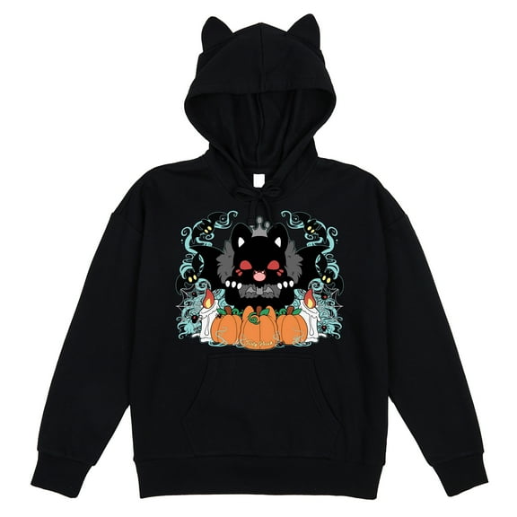 Tasty Peach Halloween Characters Youth Girl Black Hoodie With Cat Ears-Medium