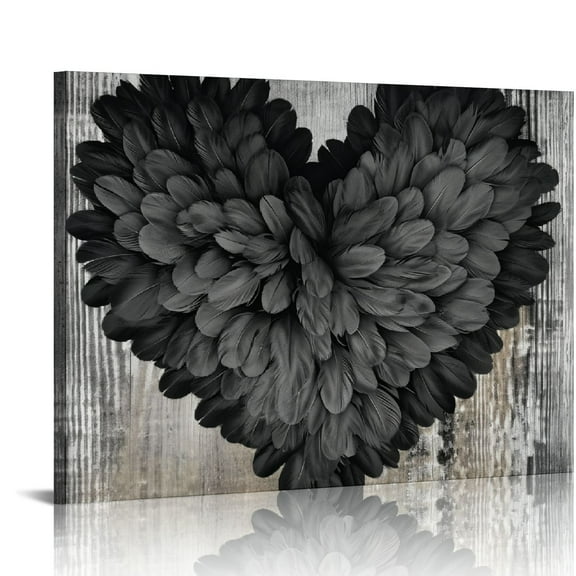 ARISTURING  Fashion and Glam Modern Canvas Art Grey on Grey Feather Heart, Wall Art for Living Room, Bedroom, and Bathroom