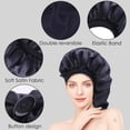 thumbnail image 4 of DODAMOUR Long Satin Bonnet for Women, Double Layer Silk Bonnet with Stretchy Band, Sleeping Cap with Button for Braids Curly Hair (Black), 4 of 7