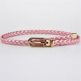 thumbnail image 2 of LSONABXA Pink Belt for Women Under $5 Women Braided PU Leather Narrow Waist Belt Thin Buckle Strap All Waistband Polyester Belt, 2 of 3