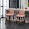 thumbnail image 4 of Nevis Pink Faux Leather Counter Stool Set (2), Mid-Century Modern, Tufted, Nailhead Trim, 24.5" Seat, Walnut Legs, Kitchen or Bar, 4 of 15