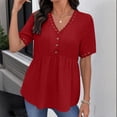 thumbnail image 4 of ClodeEU Women's V Neck Button Short Sleeve Peplum Blouse,Solid Color Loose Fit Casual Summer Tunic Top Red,Women's Plus S, 4 of 6