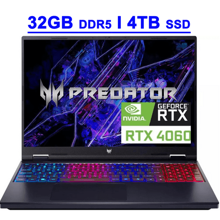Acer Predator Helios Neo 16 Premium Gaming Laptop 16" WUXGA IPS 165Hz (100% sRGB) Intel 24-Core i9-14900HX 32GB DDR5 4TB SSD GeForce RTX 4060 8GB RGB Backlit Killer AX1675i Win11