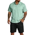 thumbnail image 2 of Hogleaql Men's 2 Pieces Linen Set Summer Button Down Short Sleeve Shirts and Shorts 2026 Set with Pockets Elastic Waist Casual Fashion Loose Fit Matching Outfits Green M, 2 of 4