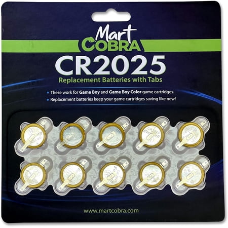Mart Cobra CR 2025 Batteries with Solder Tabs 10-Pack Gameboy Color Cartridge Battery CR2025 Battery Tabs Solder Color GBC CR2025 3v Lithium Battery CR2025 Replacement Battery Gameboy Save Battery