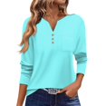 thumbnail image 2 of Tshirts Women Trendy Women's T Shirt Tee Button Long Sleeve Daily Weekend Fashion Basic V- Neck Regular Top With Pocket, 2 of 6