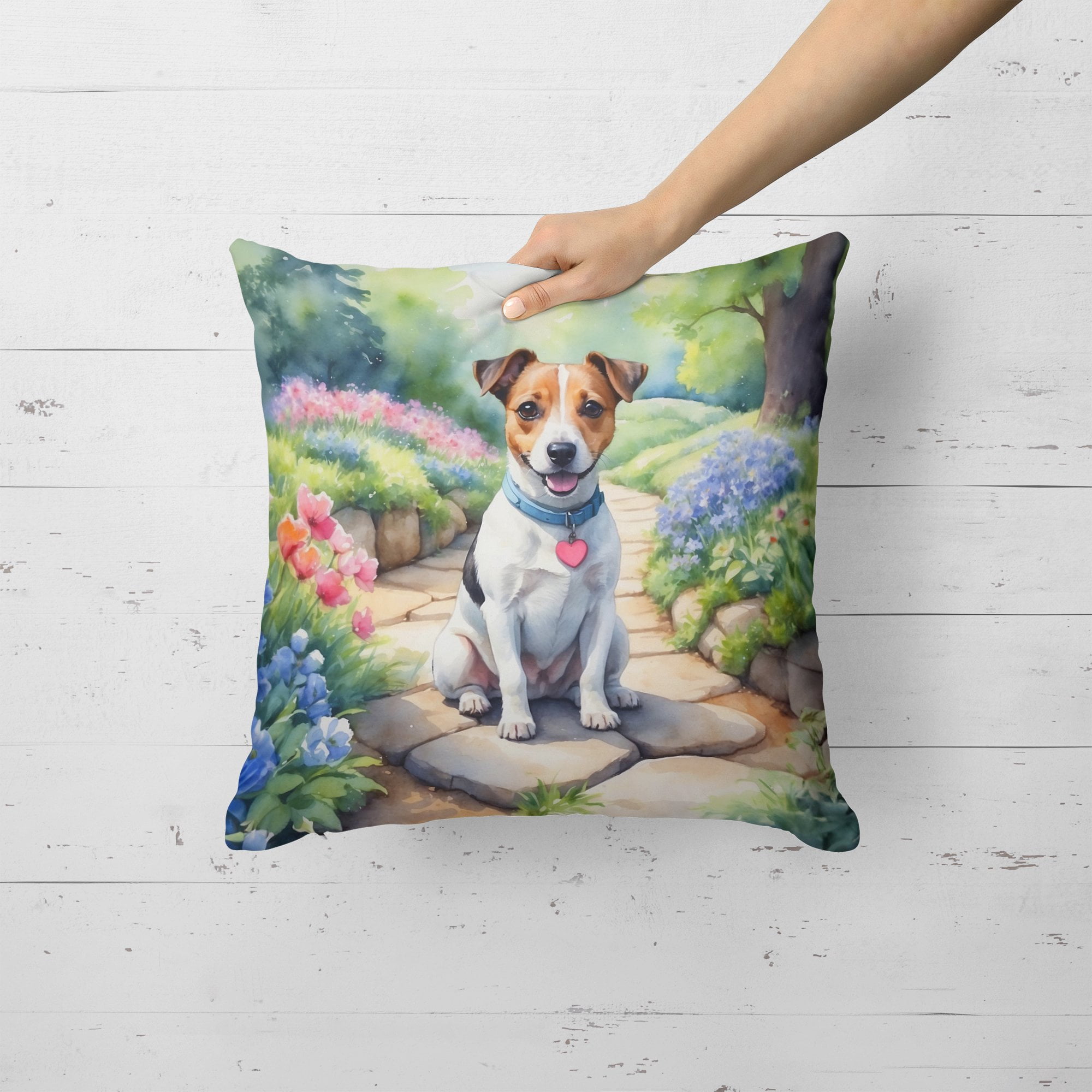 Jack Russell Terrier Spring Path Throw Pillow 18 in x 18 in