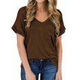 thumbnail image 5 of Camiseta de mujer Cuello en V Manga corta Blusa de bolsillo Verano Casual Top, Marrón, S Advancent AP001345-16, 5 of 5