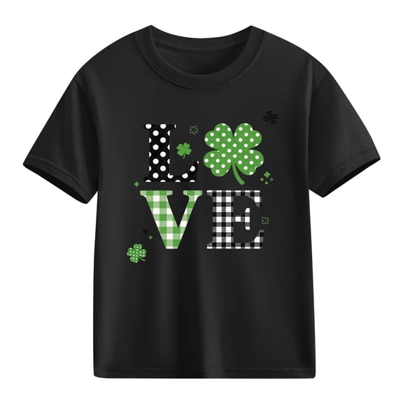 St. Patrick's Day Shirt for Girls Kids Shamrock Graphic T-Shirt Cotton Short Sleeve Love Print Top,Size 4 T