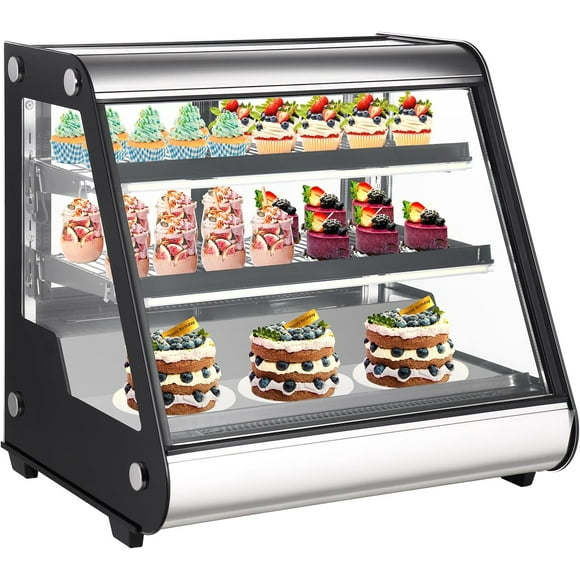 YUSAZENS Commercial 430 Stainless Steel Refrigerated Display Case, Countertop Horizontal Cooler for Deli Food Drinks Silver