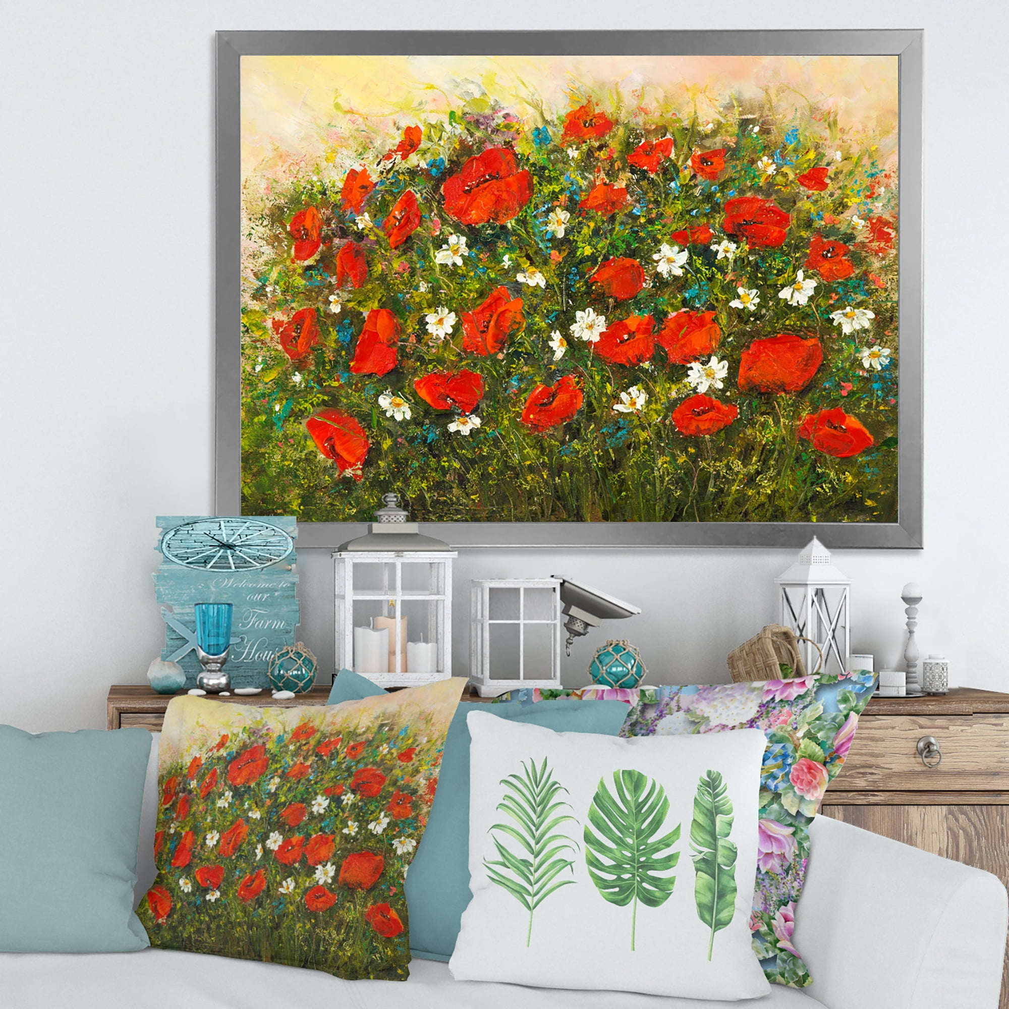 Designart 'The Fields of Red Wildflowers' Traditional Framed Art Print