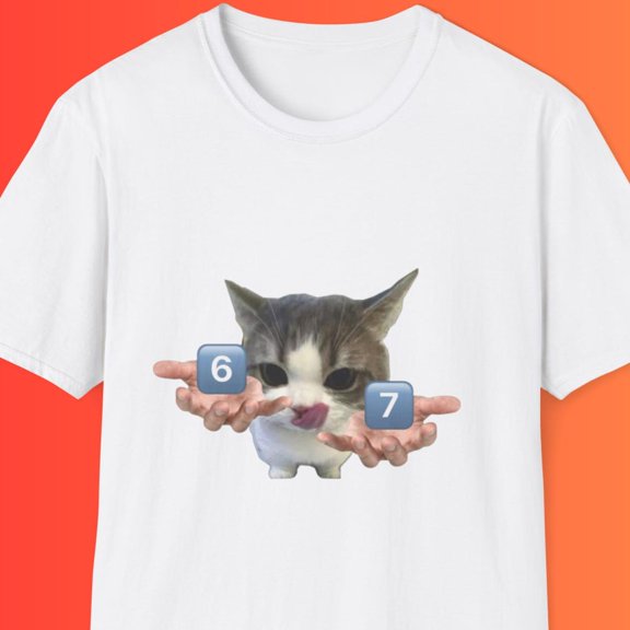 Cat Holding 6 7 Blocks T-Shirt | Playful Graphic Tee Size S-5XL