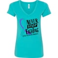 thumbnail image 3 of Inktastic Never Stop Fighting Suicide Prevention Awareness Ribbon Women's V-Neck T-Shirt, 3 of 5