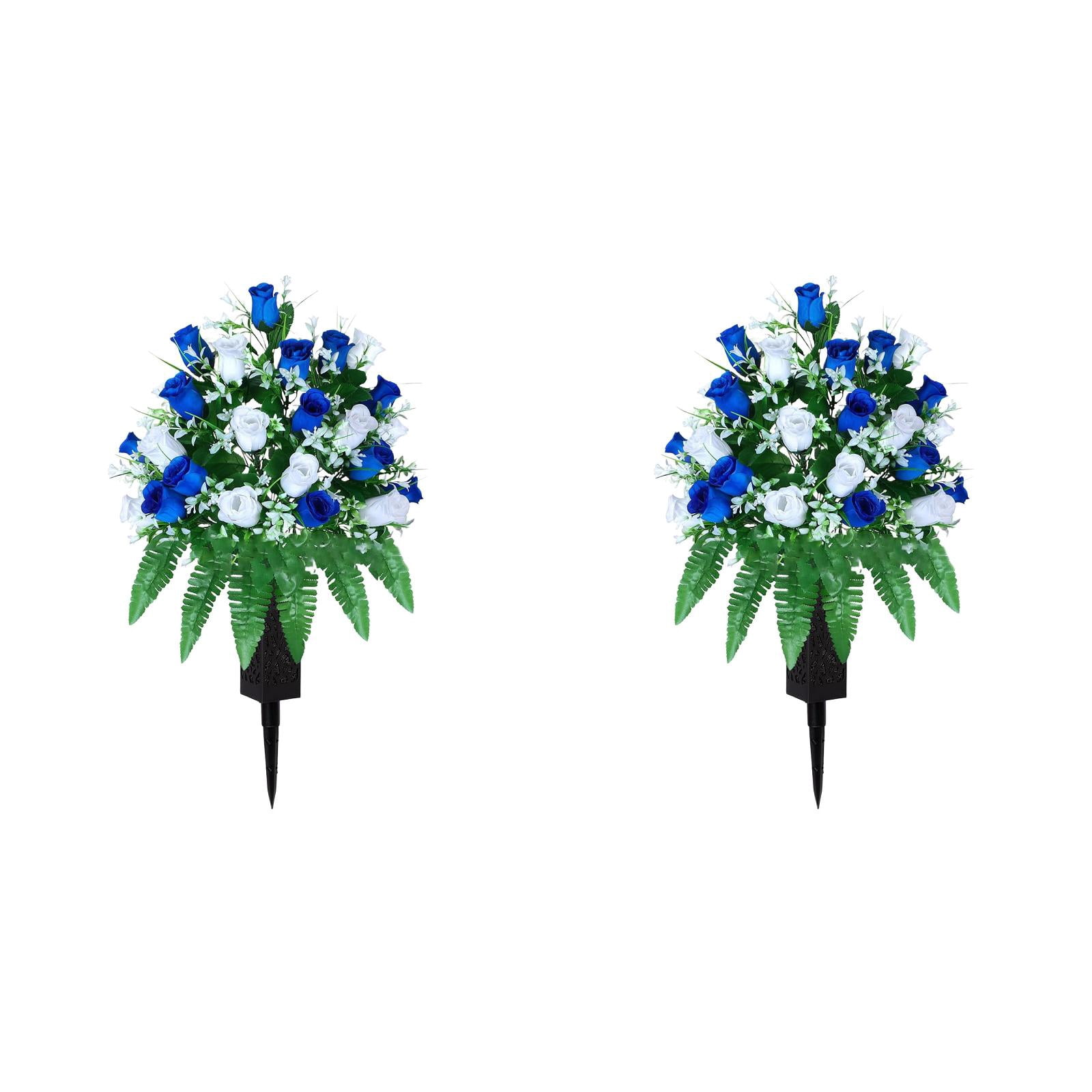 Cemetery Flowers for Grave Vase Everlasting Memorial: 16-Rose Cemetery Flower Bouquet with Long Nail Vases, All-Weather Artificial Flowers for Outdoor & Home Adornment Cemetery Flowers for Gravesite