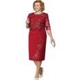 thumbnail image 3 of Vestido de encaje para mujer, vestido de fiesta de boda elegante hasta la rodilla de media manga Irfora Rojo/XXXXXL, 3 of 7