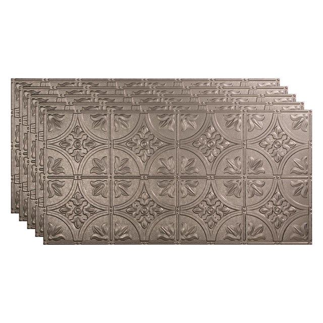 FASÄDE Traditional 2 Decorative Vinyl 2ft x 4ft Glue Up Ceiling Panel in Galvanized Steel (5 Pack)