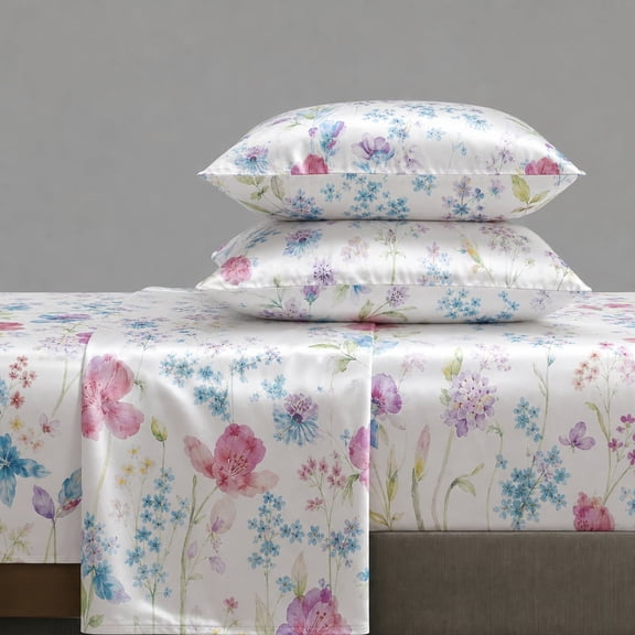 4PCS Multi-color Branch Blooming Plum Blossom Printed Bed Sheet Set(White,Twin)