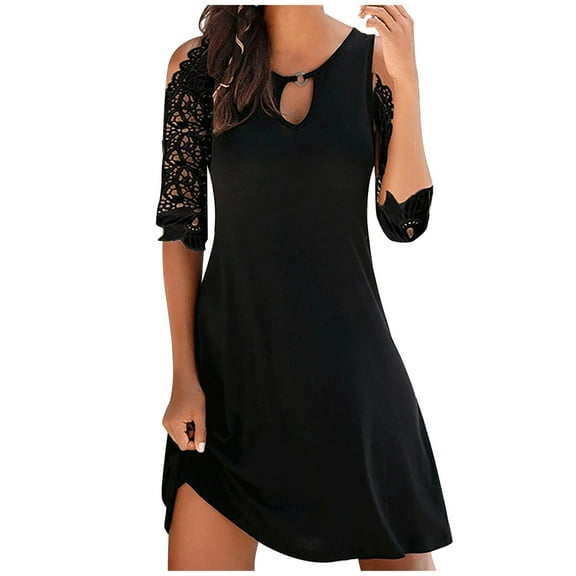 LLYwey s Womens Cocktail Dresses Summer Casual Lace Loose Dresses Solid Dress New formal Dresses Black Xl
