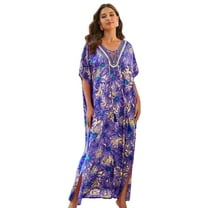 Beach Kaftan Dresses for Women Plus Size Caftan Loungewear Mexican Embroidered Dress Long Beach Tunic Summer Elegant Vacation Outfit Long Sleeve Robe