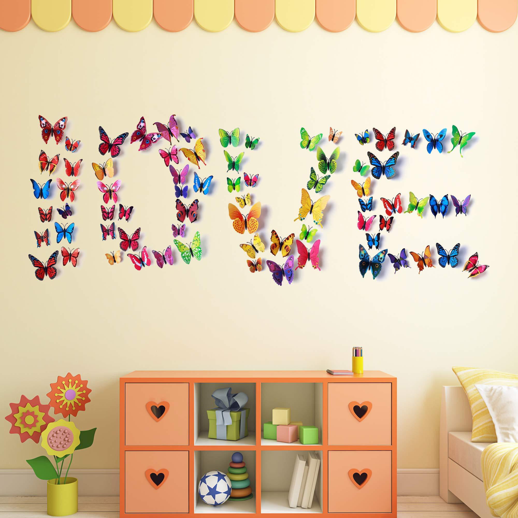 STARVAST 72PCS 3D Butterfly Wall Stickers Removable Wall Art Sticker Decal for Home and Room Decoration 6 Colors 