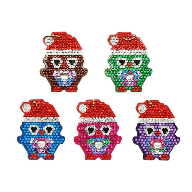 Llaveros de pingüino de Navidad con forma especial de pintura de diamante de taladro completo DIY de 5 uds. Tmvgtek Oficina Multiescena Multifunción