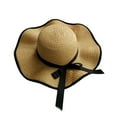 thumbnail image 2 of Visland Women Bowknot Straw Weave Wavy Wide Brim Sunscreen Outdoor Beach Sunhat Cap Hat, 2 of 4
