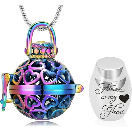 Cremation Urn Necklace for Ashes - “Always In My Heart” Hollow Cremation Jewelry Love Lantern Stainless Steel Ashes Pendant with Mini Keepsake Urn Memorial Ash Jewelry