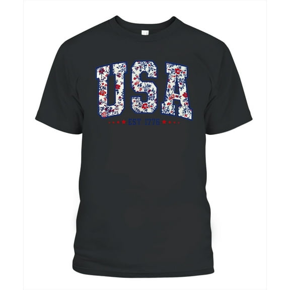 Floral USA Shirt, American Girl Shirt, USA Est 1776 Shirt, Girly 4th of July Shirt, Patriotic Women Shirt, Flower USA Shirt
