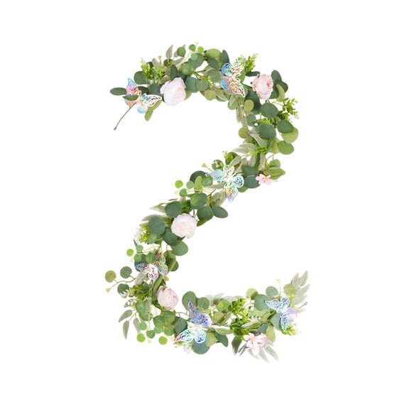 Twfbrm 5.9FT Flower Garland Artificial Butterfly Vines Flowers Garland for Bedroom, Greenery Hanging Flower Vines Floral Garland Decorations for Wedding Party Wall Room Decor