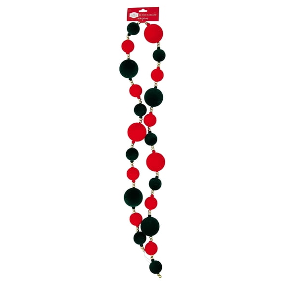 Velvet-Feel Ornament Christmas Garland, Red/Gold/Green, 65", by Holiday Time