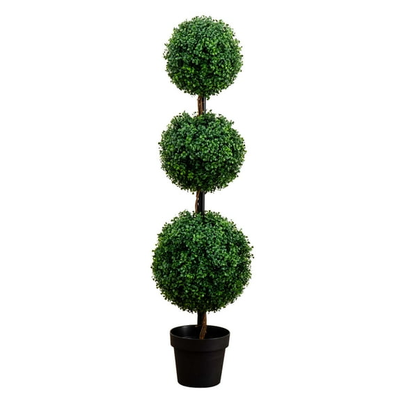 Nearly Natural 4ft. Artificial Triple Ball Boxwood Topiary Tree (Indoor/Outdoor)