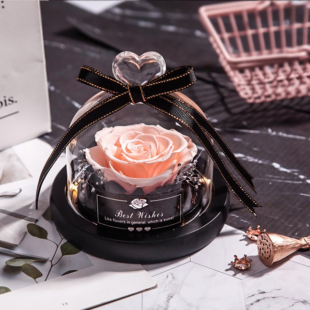 Flores secas de Navidad para el Día de San Valentín para decoración del hogar, regalos de boda, flores secas, decoración eterna para el hogar de rosas reales con LED en vidrio Wmkox8yii gf7535