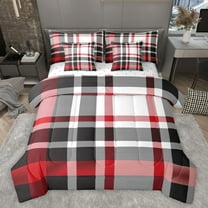 jejeloiu Abstract Geometric Grid 7-Piece Twin Bedding Sets,Checkered Plaid Pattern Bedding Comforter Set,Pink Black White Line Sheet Sets For Girls Kids,Microfiber Bedroom Decor Reversible