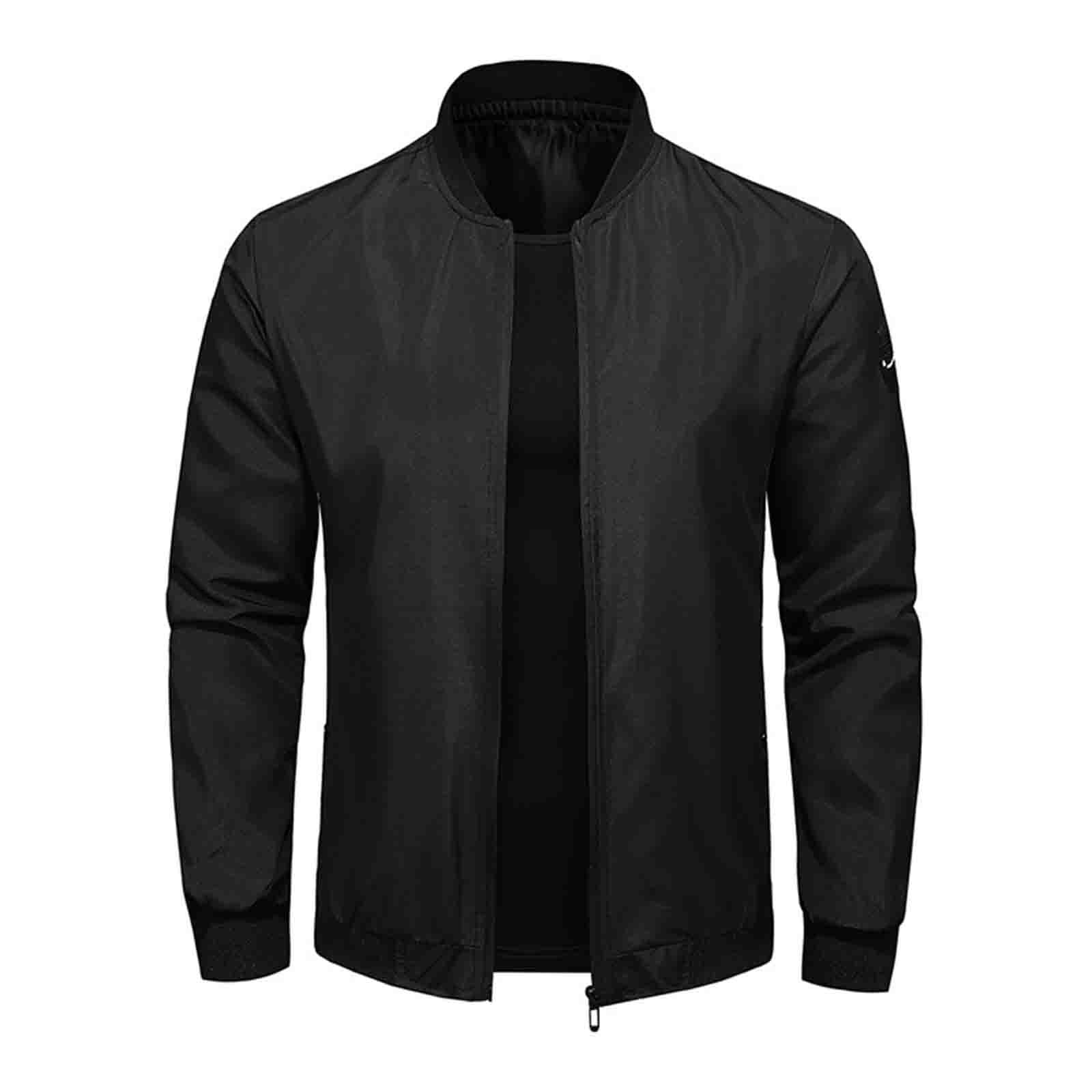 Jackets for Men, Mens Solid Color Casual Zipper Pocket Long