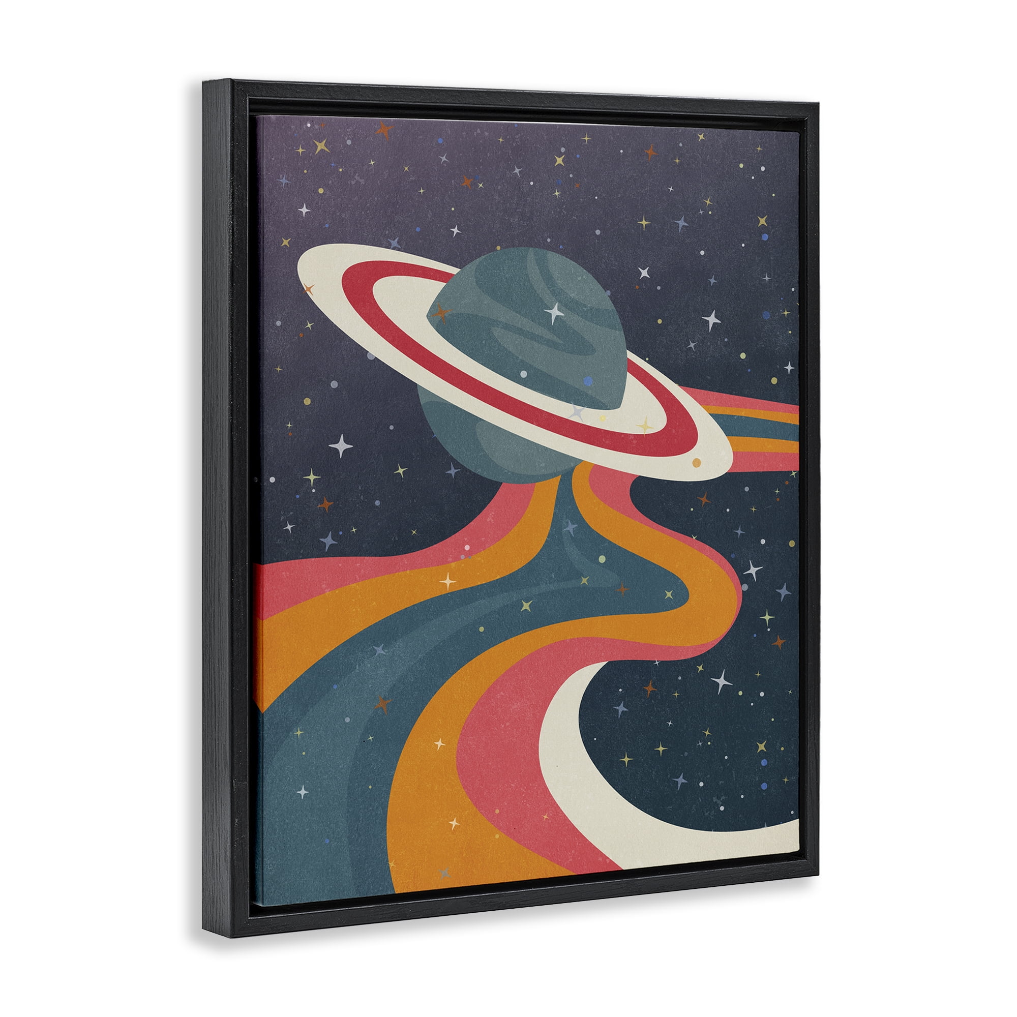 Stupell Industries Retro Space Planet Astrology & Stars Painting Black Floater Framed Canvas Art Print Wall Art, 25 x 31