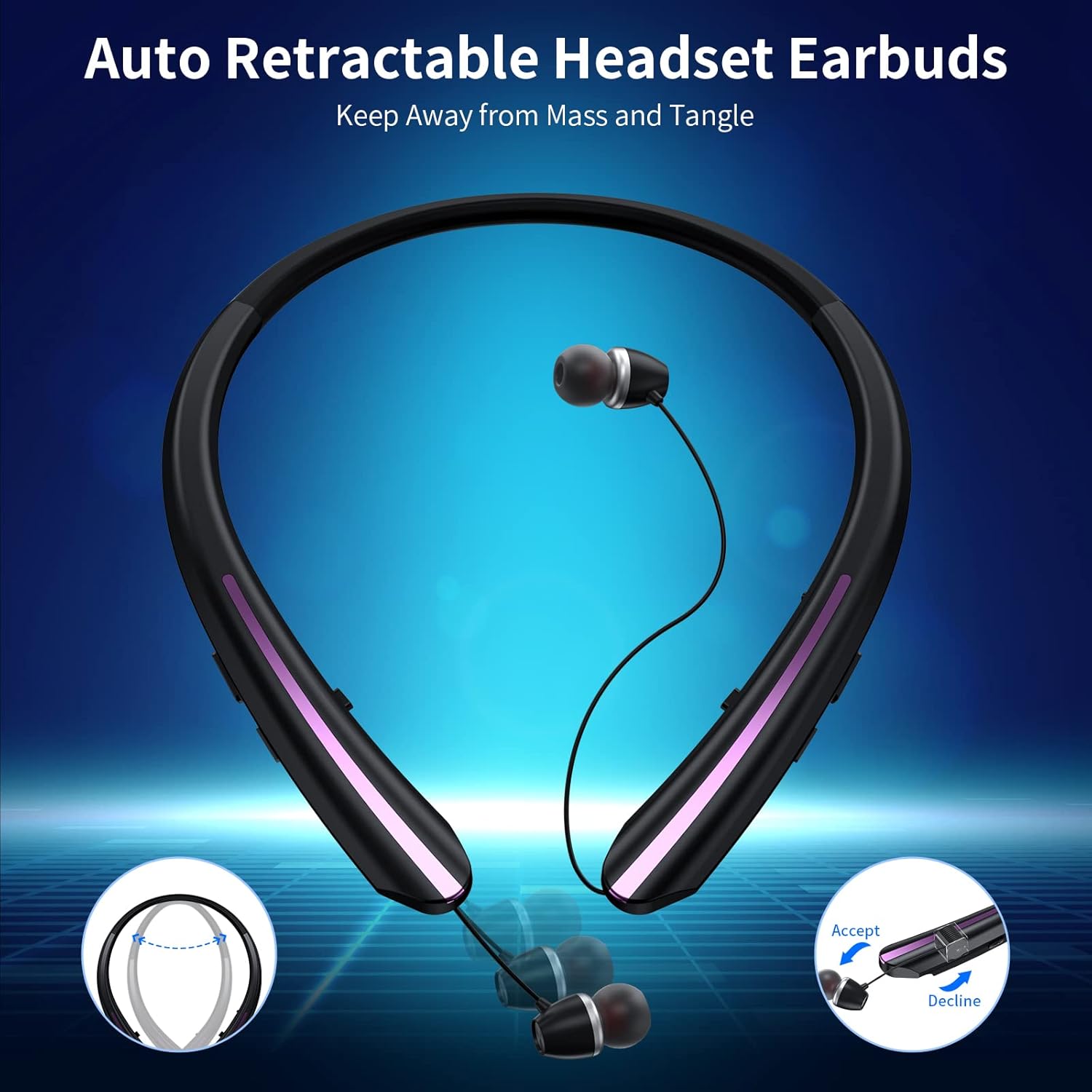 Retractable Neckband Bluetooth Headphones, IPX5 Sweatproof Headset Wireless Earbuds with Mic, Vibration Alert, Noise Cancelling Stereo Earphones for Sports, Running, Driving, Workouts (Pink)
