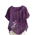 thumbnail image 2 of Fengqque Womens Summer Tops Crewneck Short Sleeve Shirts Button Printing T Shirts Plus Size Tops Purple-A L(L), 2 of 5