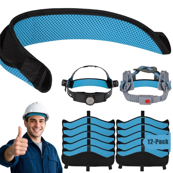 Bandas absorbentes de sudor para casco de seguridad Ibicboc, paquete de 12, algodón suave azul