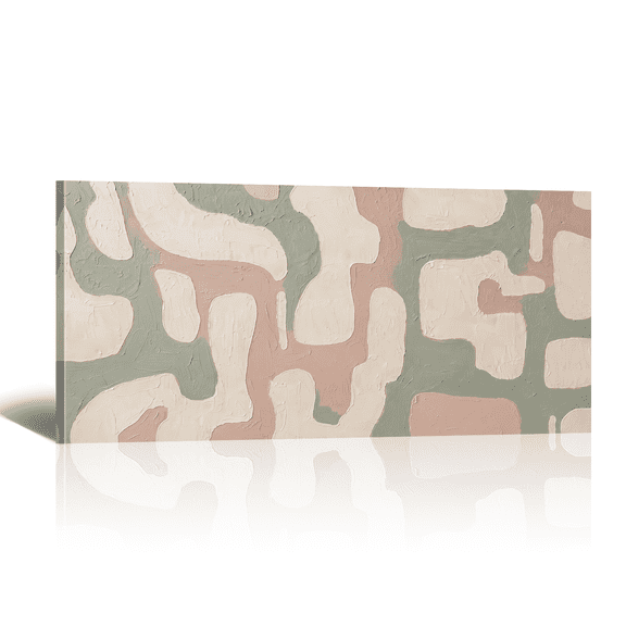 Large Abstract Canvas Wall Art with Horizontal Green Pink Picture Print, Modern Minimalist Artwork Neutral Paintings for Living Room Bedroom Home Office Decor