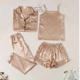 thumbnail image 3 of XIAONU Satin 4-Piece Pajama Set for Women Button-Down Top, Camisole, Pants & Shorts Sleepwear Soft Comfy Trendy Homewear, 3 of 3