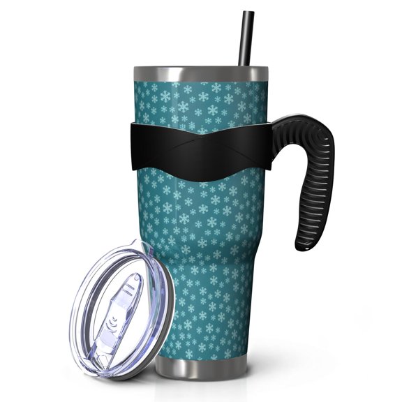 40oz Tumbler,Teal Christmas Snowflake Pattern Insulated Tumblers with Removable Handle,Stainless Steel Double Vacuum Coffee Tumbler Cup with Straw for Home,Office,Travel,Party